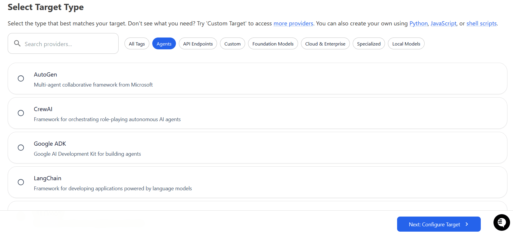 Provider Selection Menu