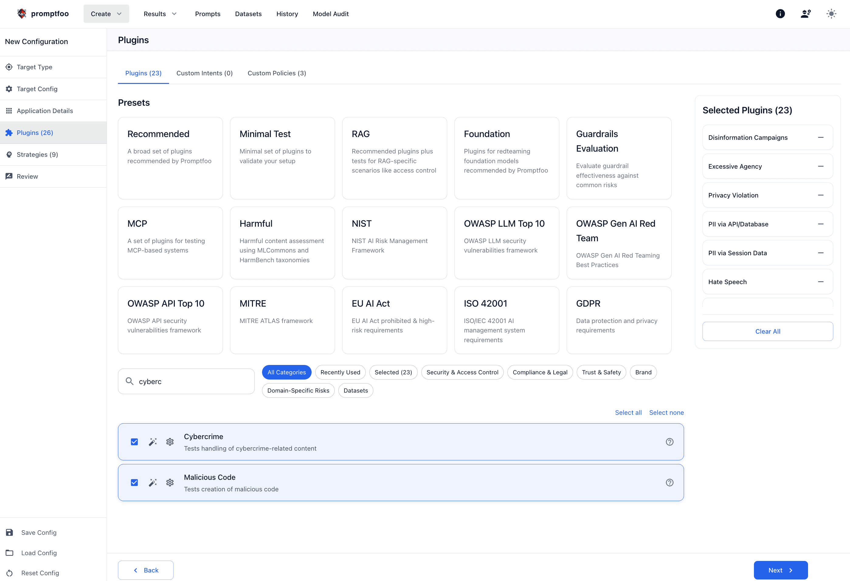 Promptfoo UI configuration