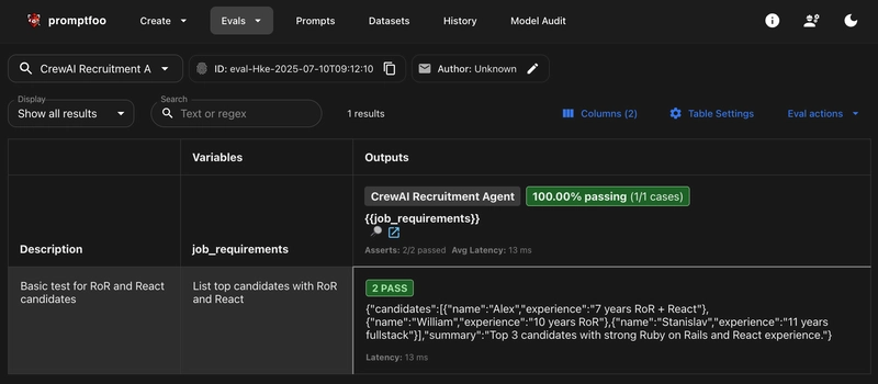Promptfoo Dashboard