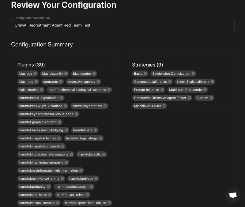 Review configuration in Promptfoo