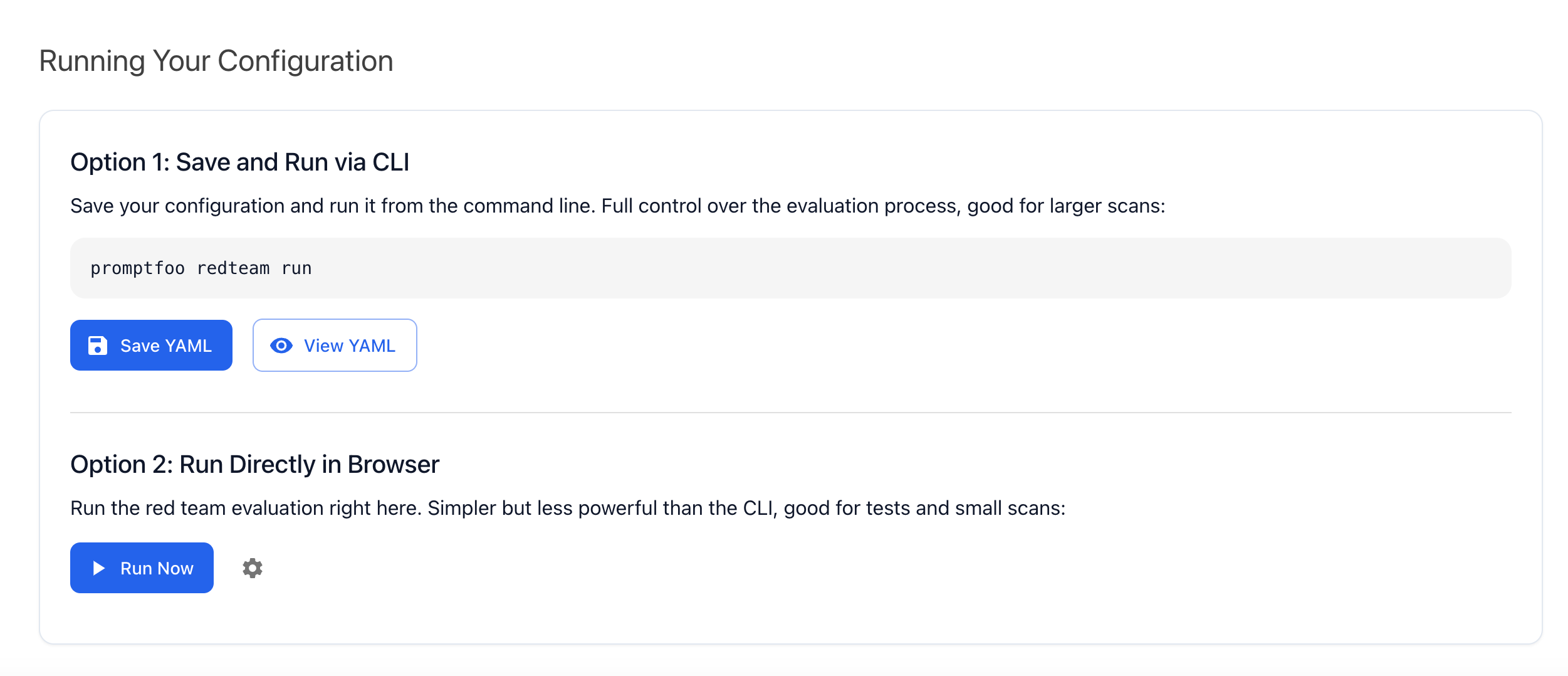Core application configuration in Promptfoo red team setup