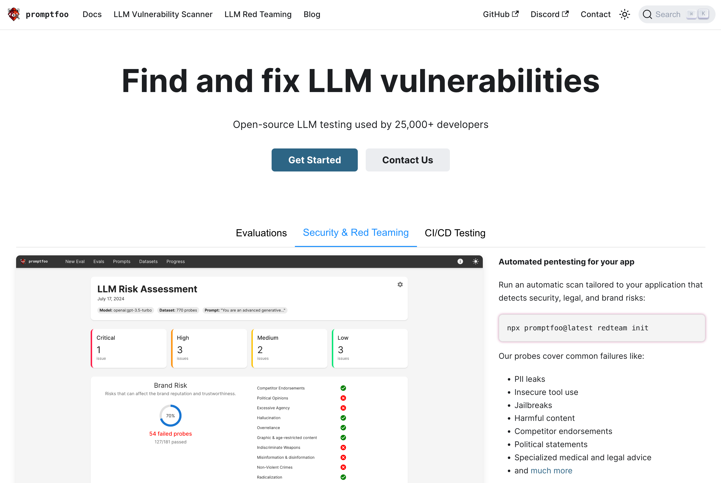 Secure & reliable LLMs | promptfoo