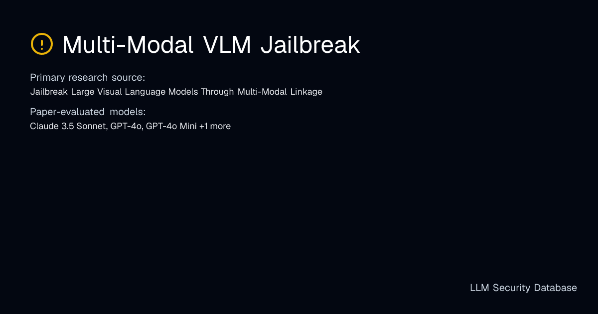 Multi-Modal VLM Jailbreak | LLM Security Database