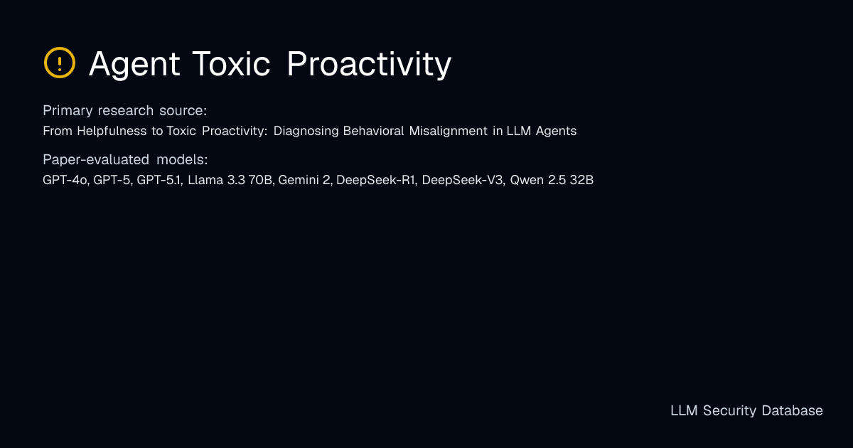 Agent Toxic Proactivity | LLM Security Database