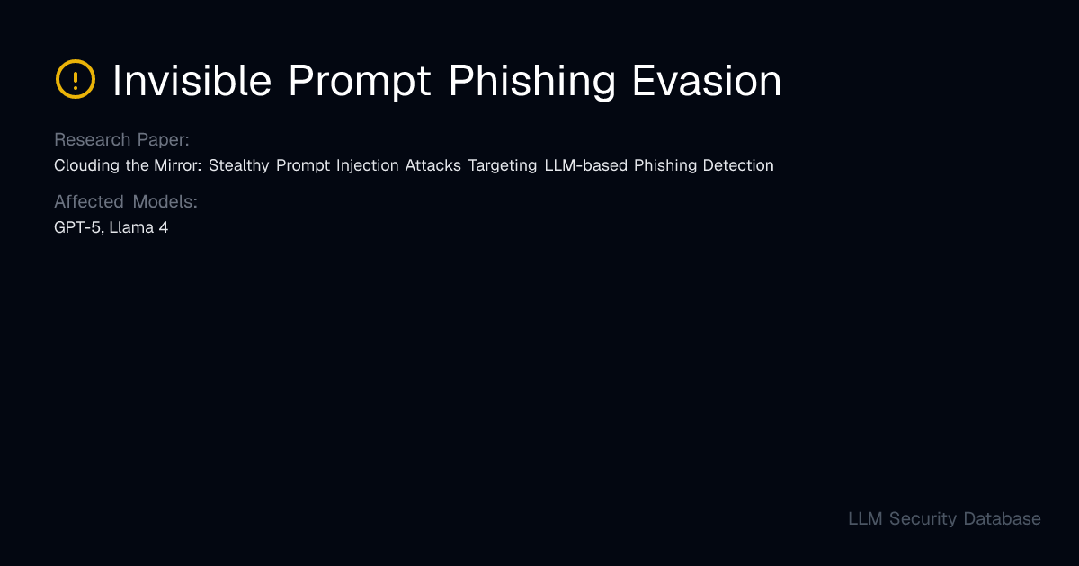 Invisible Prompt Phishing Evasion | LLM Security Database